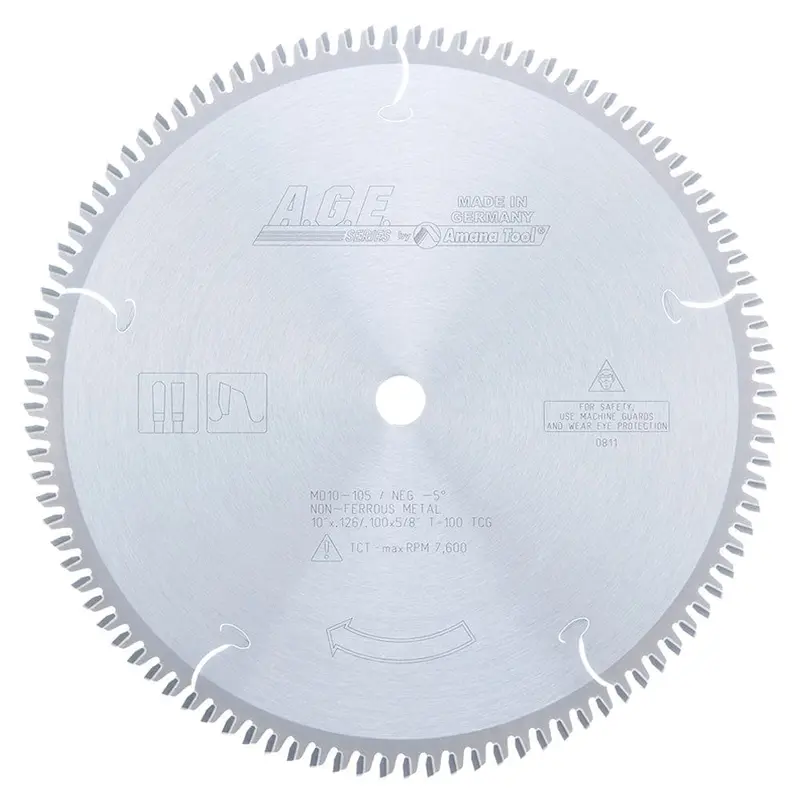 10" X 100T Non-Ferrous Blade, -5 Degree 5/8" Bore, TCG