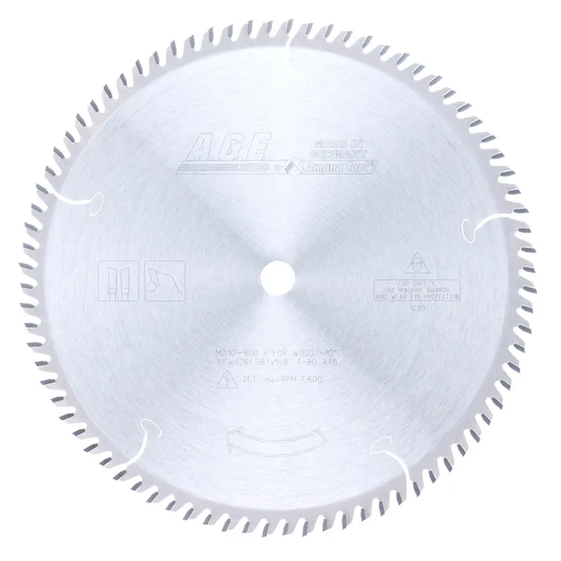 10" x 80T Carbide Tipped Cut-Off and Crosscut Blade, 10 Degree, 5/8" Bore