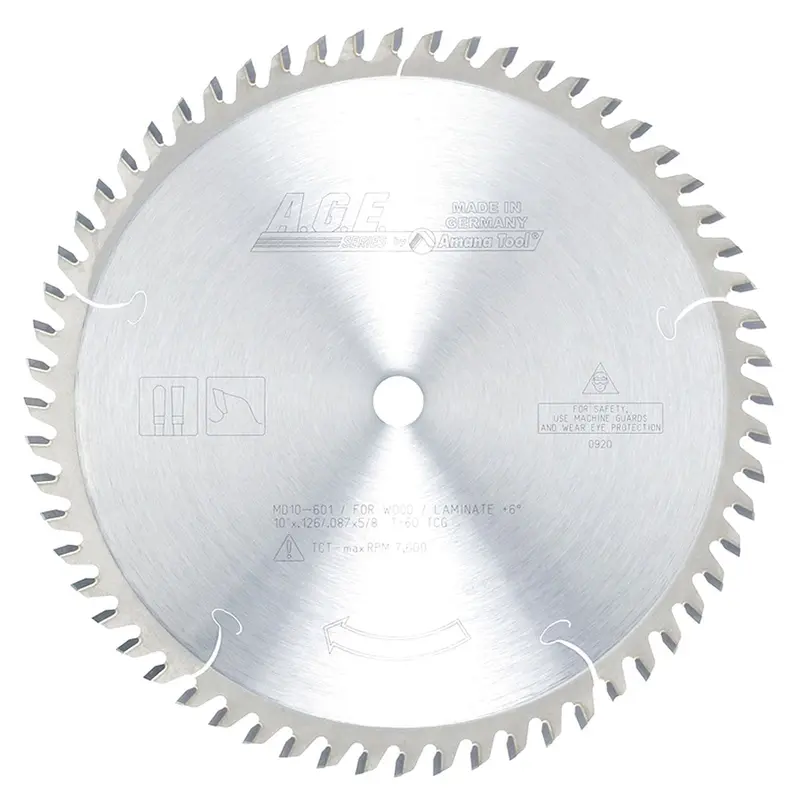 10" x 60T Carbide Tipped Plywood and Laminate Blade, 12 Deg., 5/8" Bore, TCG
