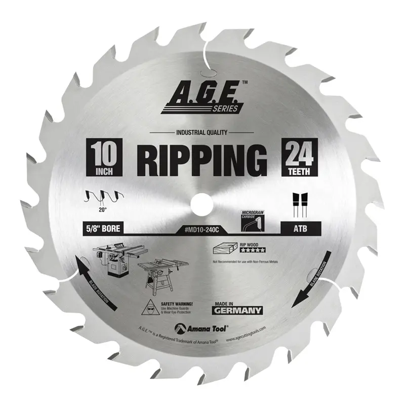 10" x 24T Carbide Tipped Ripping Blade, 20 Deg., 5/8" Bore., ATB