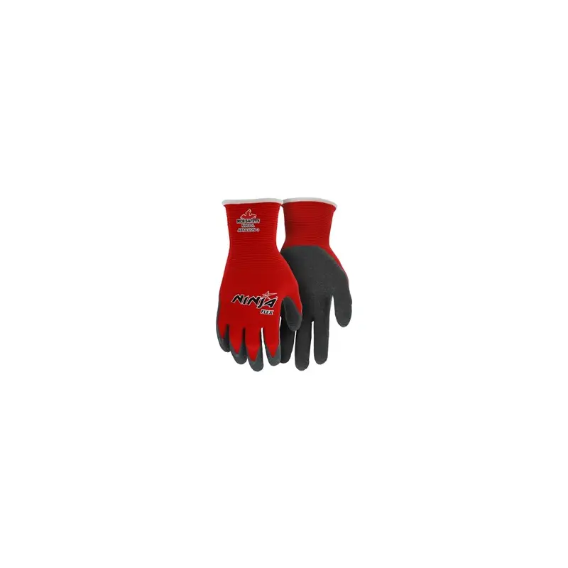 Medium Ninja Flex Work Gloves 15 Gauge Red Nylon Shell Gray Latex Coated Palm and Fingertips