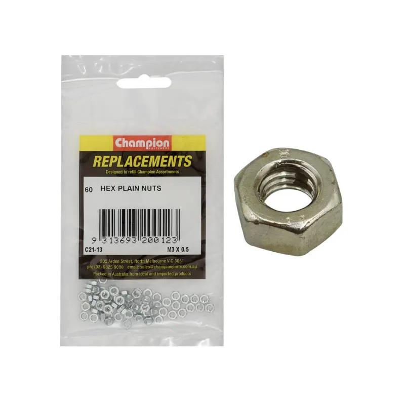 Champion Hex Plain Nut High Tensile Zinc Plated