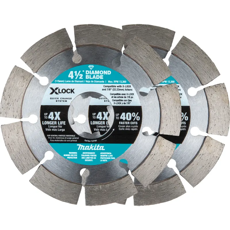 XLOCK 41/2" Segmented Diamond Blade for Masonry Cutting, 2/pk