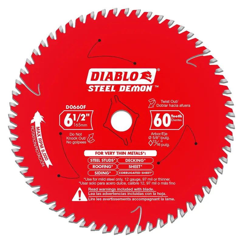 6-1/2" x 60-Tooth Steel Demon Saw Blade for Very Thin Mild Steels