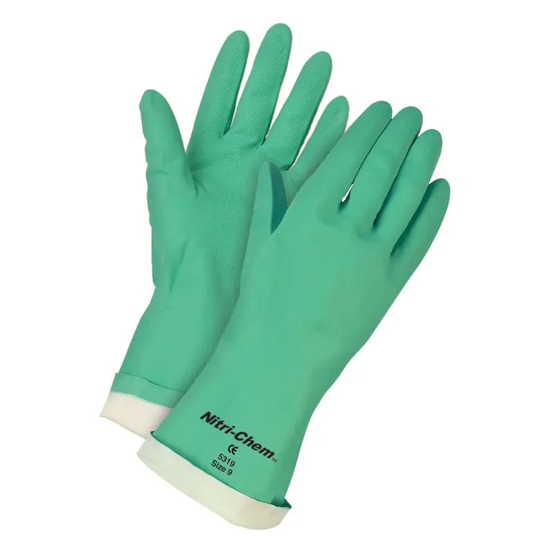 Nitri-Chem Flock Lined Green Nitrile Gloves Industrial Grade 13 Inches in Length 15 mil