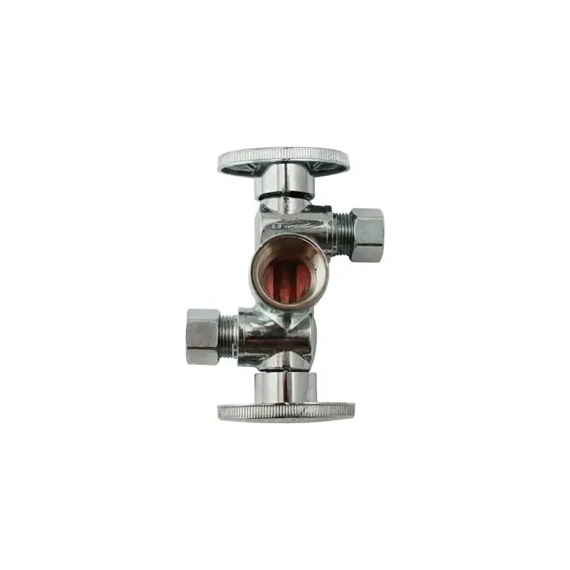 Plumb Pak Dual Shut-Off Valve, 5/8 x 3/8 x 3/8 in Connection, Compression, 250 psi Pressure, Brass Body Chrome