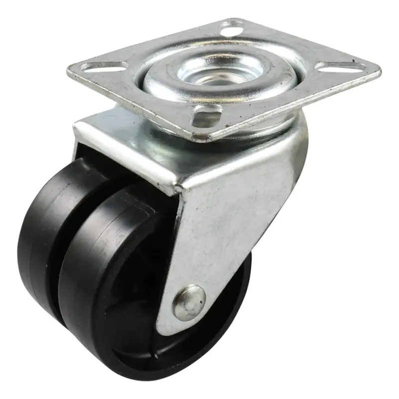 50mm Swivel Plate Castor - Nylon Twin Wheel Black G2