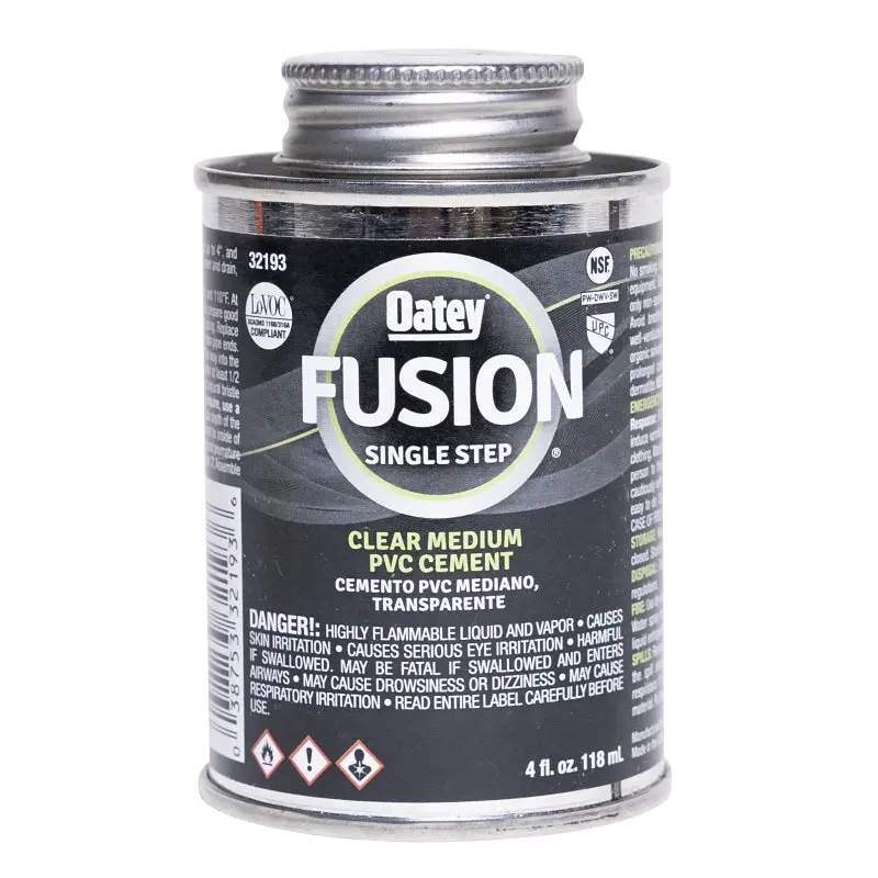 Oatey FUSION Single-Step Clear Self-Priming Medium Bodied PVC Cement 4oz.