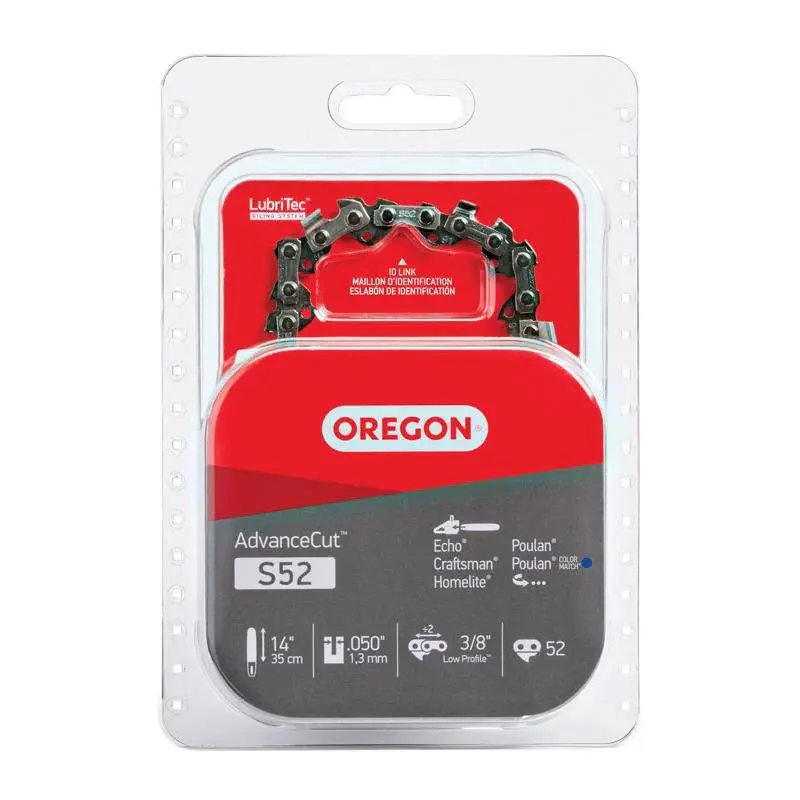 Oregon S52 Chainsaw Chain, 14 in L Bar, 0.05 Gauge, 3/8 in TPI/Pitch, 52-Link