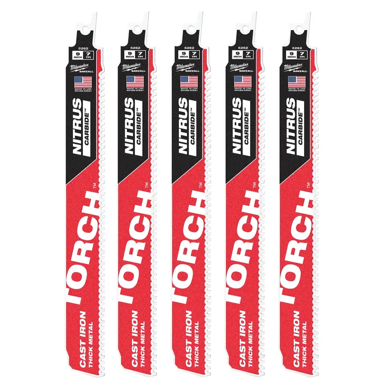 9" 8TPI TORCH with NITRUS Carbide for Cast Iron SAWZALL Blade 5PK