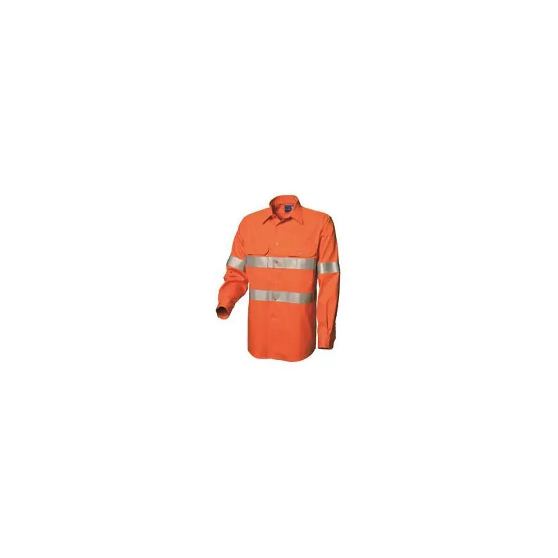 WS Workwear Mens Long Sleeve Taped Classic Shirt, Orange, XS