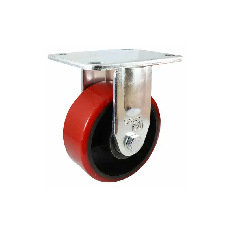 Fixed Plate Castor - Urethane on Cast Iron Wheel, Red J3 Series