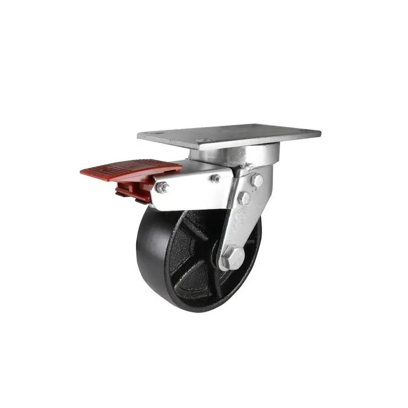 150mm Swivel Plate Castor with Brake - Cast Iron Wheel Black J7